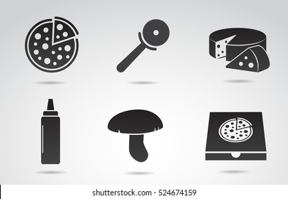 Pizza icon set isolated on white background. Vector art.