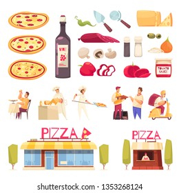 Pizza icon set with isolated product for pizza creation pizzeria and chefs vector illustration