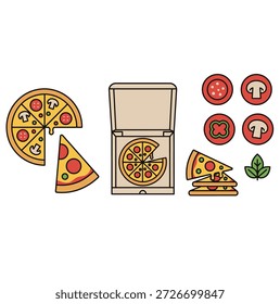 Pizza icon set in modern vector design