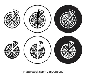 Pizza icon set. pepperoni pizza slice vector symbol in black color