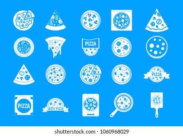 Pizza icon set. Simple set of pizza vector icons for web design isolated on blue background