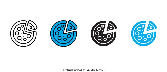 Conjunto de iconos de pizza sobre fondo blanco. Vector culinario, entrega, comedor, comer pizza. Ilustración vectorial.