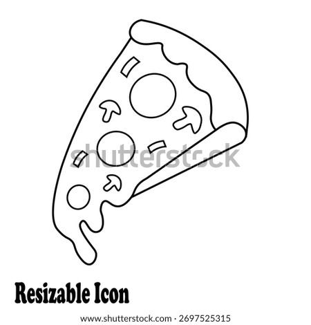 Pizza icon, pizza slice icon, pizza doodle vector.