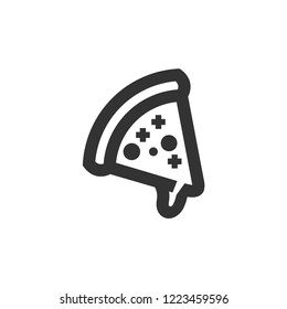 Pizza icon in thick outline style. Black and white monochrome vector illustration.