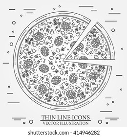 Pizza Icon.  Thin line. Vector illustration.