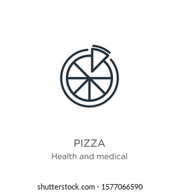 Pizza icon. Thin linear pizza outline icon isolated on white background from health collection. Line vector sign, symbol for web and mobile