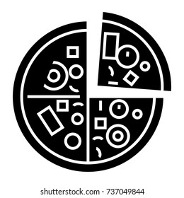 pizza icon, vector illustration, black sign on isolated background