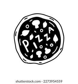 

Pizza, Ikone. Vektorgrafik für Menü, Café, Bar, Poster, Restaurant, Banner, Emblem, Aufkleber, Logo, Label.