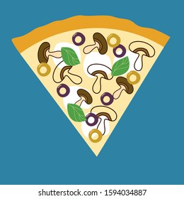 Pizza icon vector illustration mushrooms and cheese hand drawn elements.