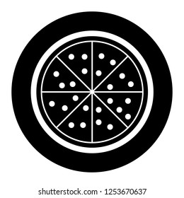 Pizza icon vector on black circle. White background