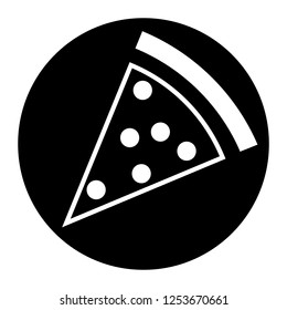 Pizza, icon vector on black circle. White background