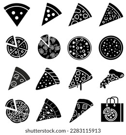 Juego de vectores de iconos de pizza. Colección de signos de ilustración de pizzería. Símbolo de comida rápida. Logo de la comida.