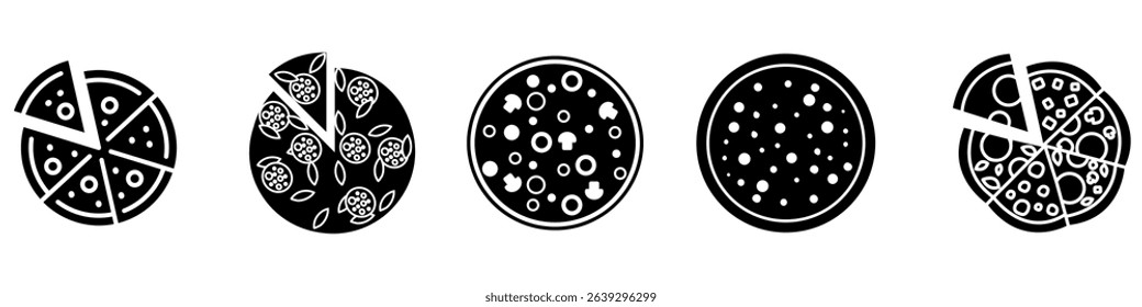 Pizza icon vector set. Pizzeria illustration sign collection. Fast food symbol. Food logo.