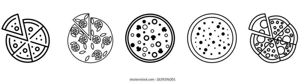Pizza icon vector set. Pizzeria illustration sign collection. Fast food symbol. Food logo.