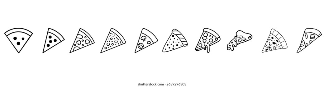 Pizza icon vector set. Pizzeria illustration sign collection. Fast food symbol. Food logo.