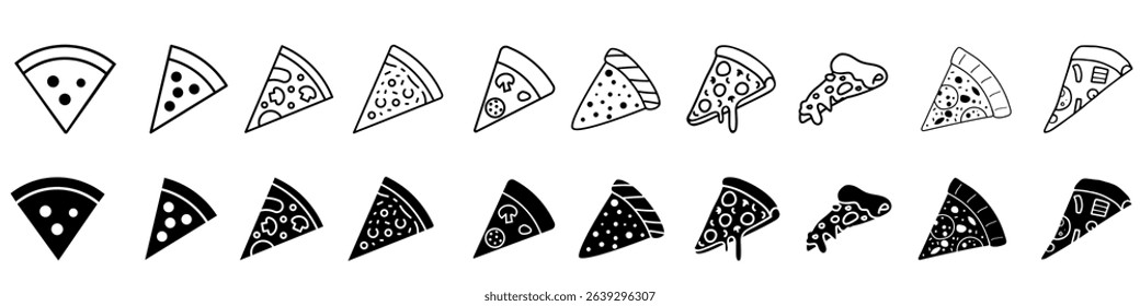 Pizza icon vector set. Pizzeria illustration sign collection. Fast food symbol. Food logo.