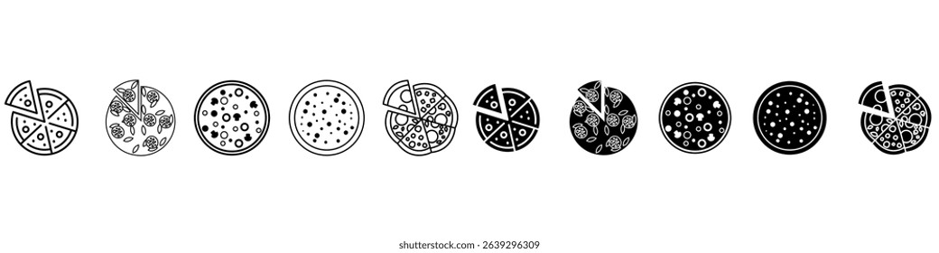 Pizza icon vector set. Pizzeria illustration sign collection. Fast food symbol. Food logo.