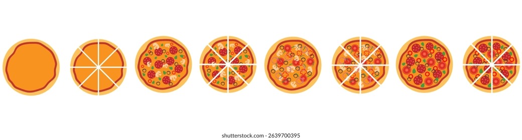Заголовок: Pizza icon vector set. Pizzeria illustration sign collection. Fast food symbol. Food logo.