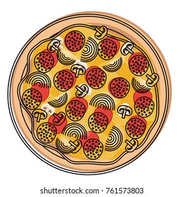 pizza icon in watercolor silhouette on white background