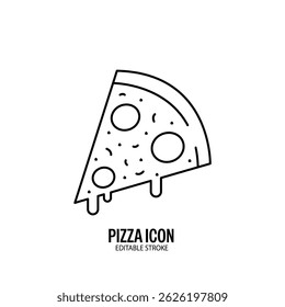 Pizza Icon with White Background Flat Design Vector Illustration. Editable Stroke