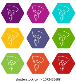 Pizza icons 9 set coloful isolated on white for web