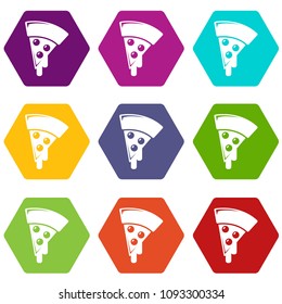 Pizza icons 9 set coloful isolated on white for web