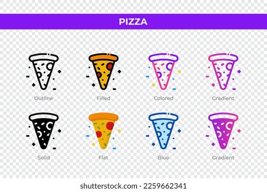 Pizza icons in different style. Pizza icons set. Holiday symbol. Different style icons set. Vector illustration