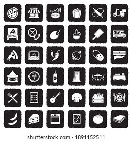 Pizza Icons. Grunge Black Flat Design. Vector Illustration.