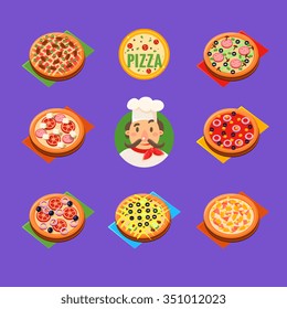 Pizza  Icons and label for Italian pizzeria Vector Set Vector Illustration 