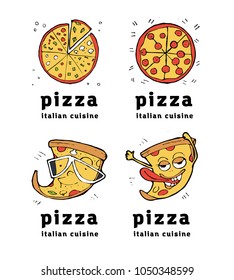 Pizza icons, posters, images set. Colorful illustration.