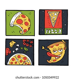 Pizza icons, posters, images set. Colorful illustration.