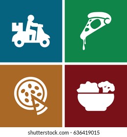 Pizza icons set. set of 4 pizza filled icons such as pizza, food