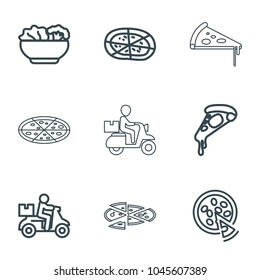 Pizza icons. set of 9 editable outline pizza icons such as delivery bike, pizza
