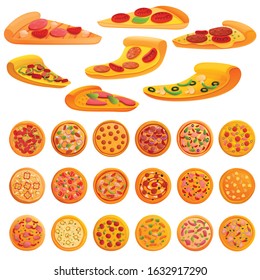 Pizza icons set. Cartoon set of pizza vector icons for web design