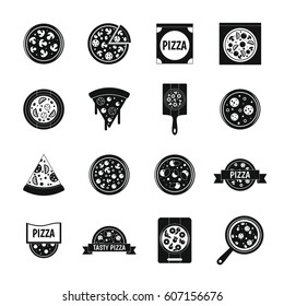 Pizza icons set food. Simple illustration of 16 pizza vector icons for web