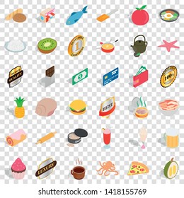 Pizza icons set. Isometric style of 36 pizza vector icons for web for any design