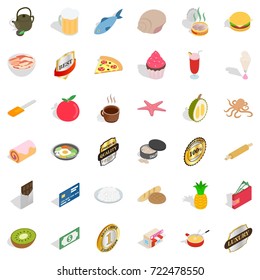 Pizza icons set. Isometric style of 36 pizza vector icons for web isolated on white background