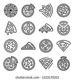 Pizza icons set. Outline set of pizza vector icons for web design isolated on white background