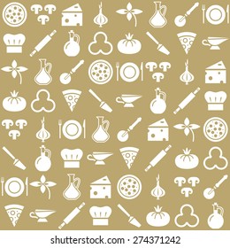 Pizza icons set. Vector isolated on beige background