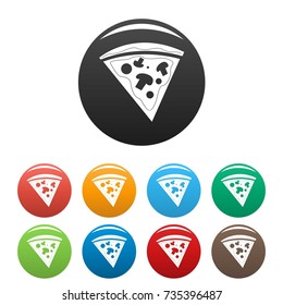Pizza icons set. Vector simple set of pizza vector icons in different colors isolated on white