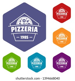 Pizza icons vector colorful hexahedron set collection isolated on white 