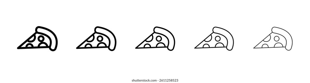 Pizza icons vector set in different stroke line style