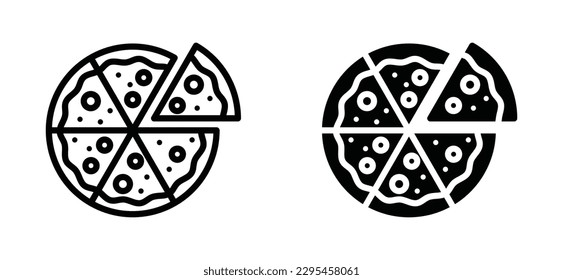 Pizza icons vector set. Pizzeria food icon symbol in line and flat style on white background. Bakery sign and symbol. Vector illustration