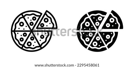Pizza icons vector set. Pizzeria food icon symbol in line and flat style on white background. Bakery sign and symbol. Vector illustration