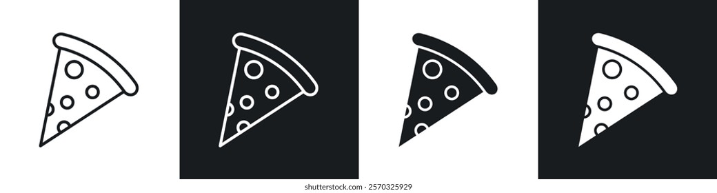 Pizza icons vectors set in black. line and flat versions