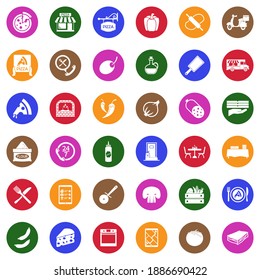 Pizza Icons. White Flat Collection In Circle. Vector Illustration.