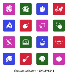 Pizza Icons. White Flat Design In Square. Vector Illustration. 