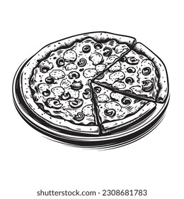 pizza illustration black and white