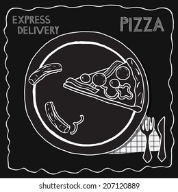 Pizza illustration, chalkboard style