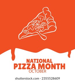 Pizza illustration with line art style with orange background, to commemorate national pizza month. October